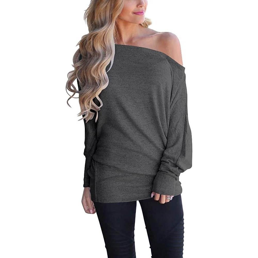 Womens Off-Shoulder Long-Sleeved Top Image 4