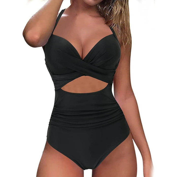 Womens One Piece High Waist Swimwear Tummy Control Cutout Image 2