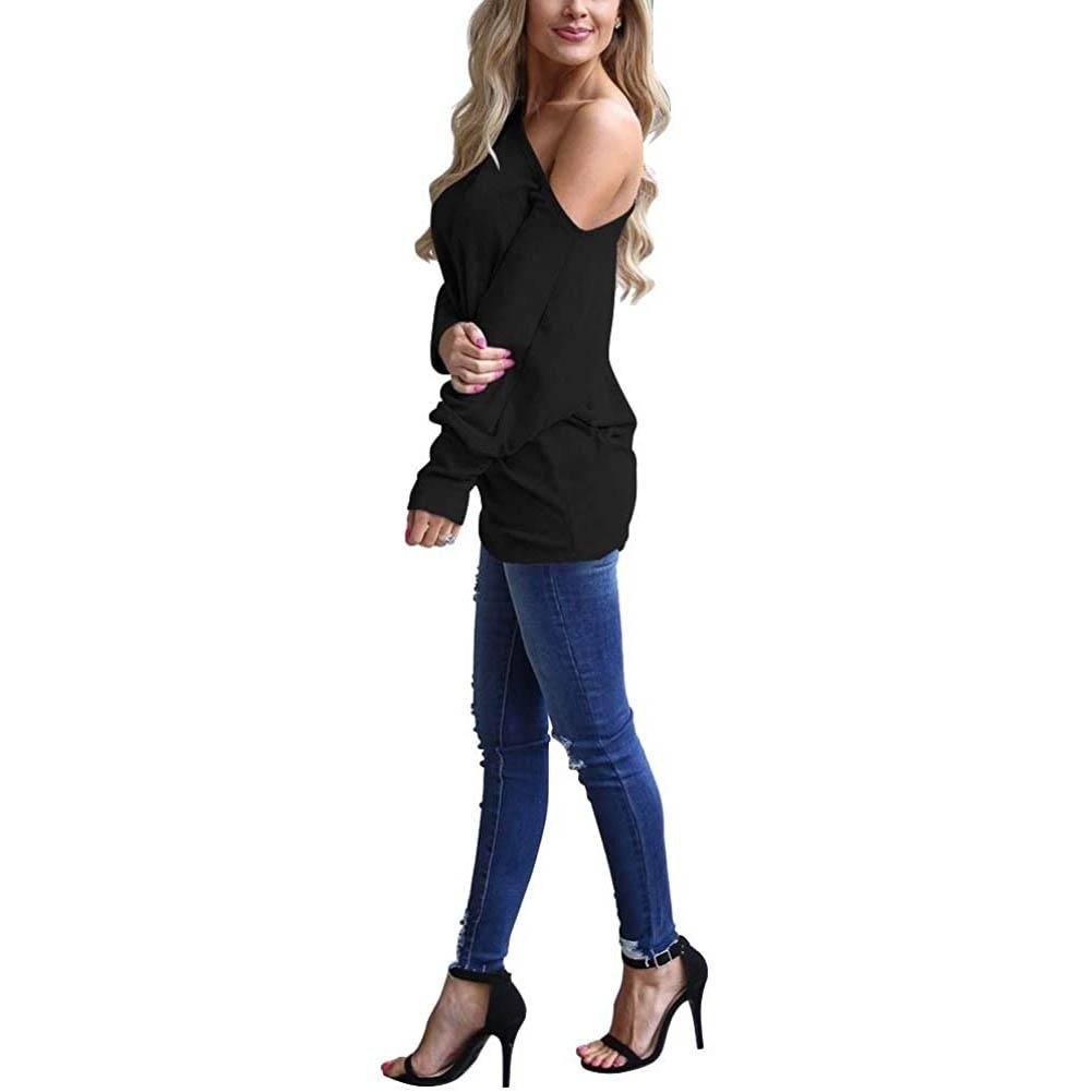 Womens Off-Shoulder Long-Sleeved Top Image 7