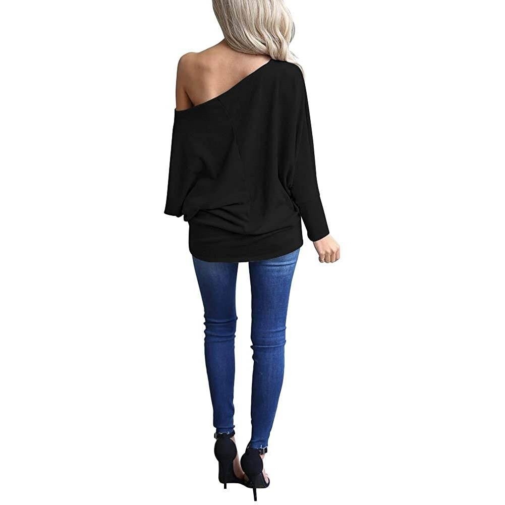 Womens Off-Shoulder Long-Sleeved Top Image 8