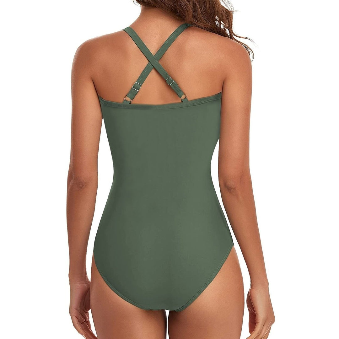 Womens One Piece High Waist Swimwear Tummy Control Cutout Image 4