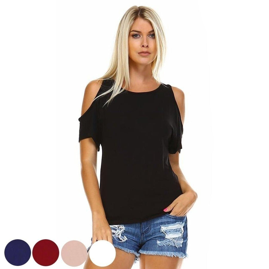 Womens Open-Shoulder Short Sleeve Top - Assorted Sizes Image 1