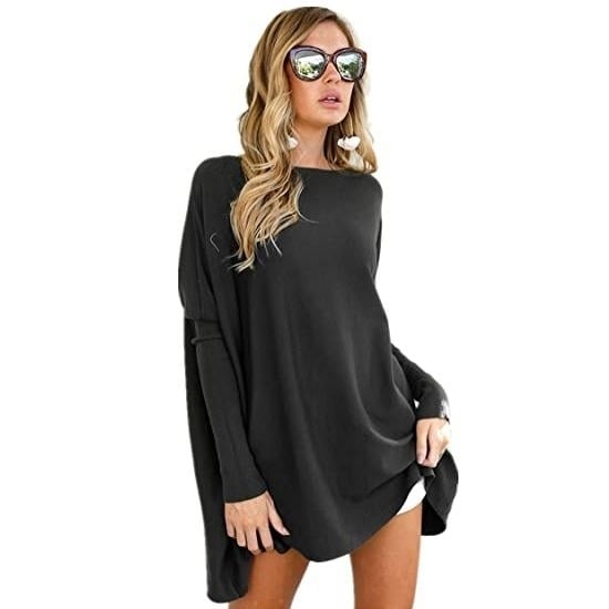 Womens Plain Oversized Loose Fitting Tunic Top Image 1