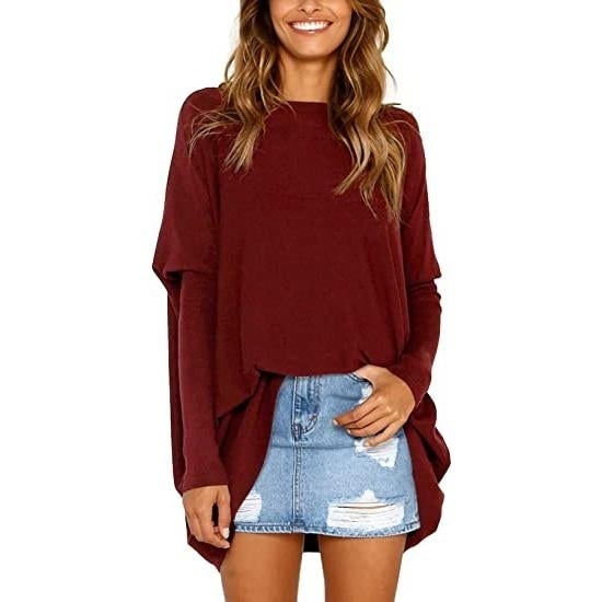 Womens Plain Oversized Loose Fitting Tunic Top Image 1