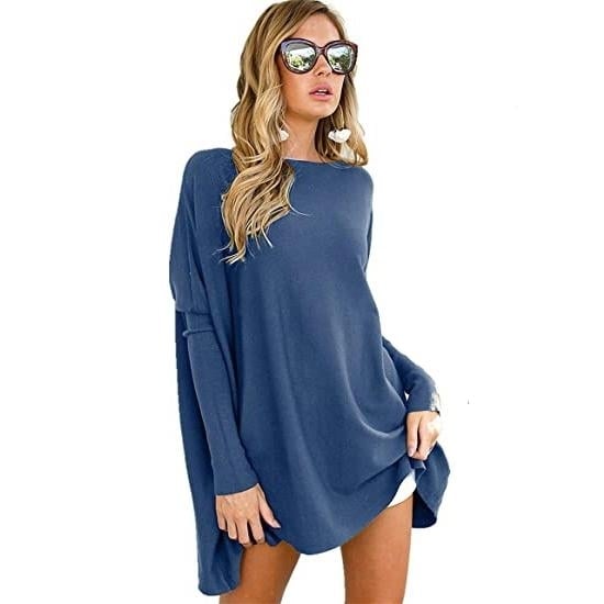 Womens Plain Oversized Loose Fitting Tunic Top Image 4