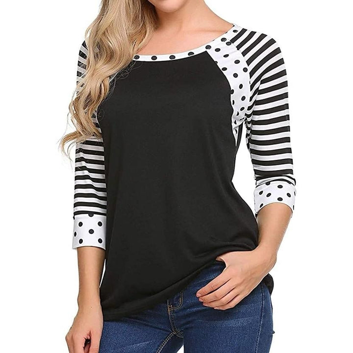 Womens Polka Dots Striped 3/4 Sleeve Top Image 1