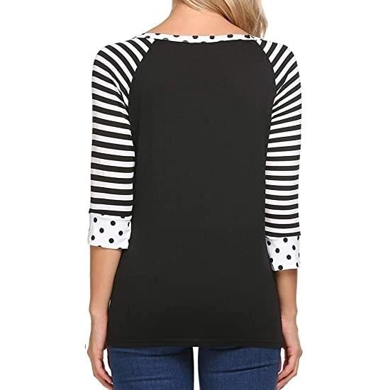 Womens Polka Dots Striped 3/4 Sleeve Top Image 2