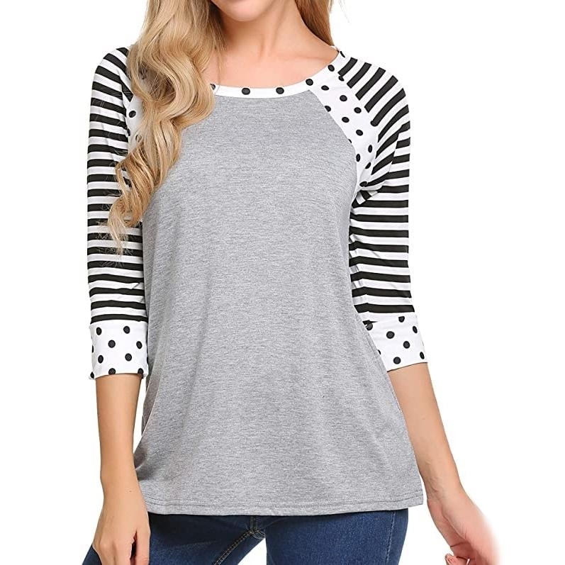 Womens Polka Dots Striped 3/4 Sleeve Top Image 3