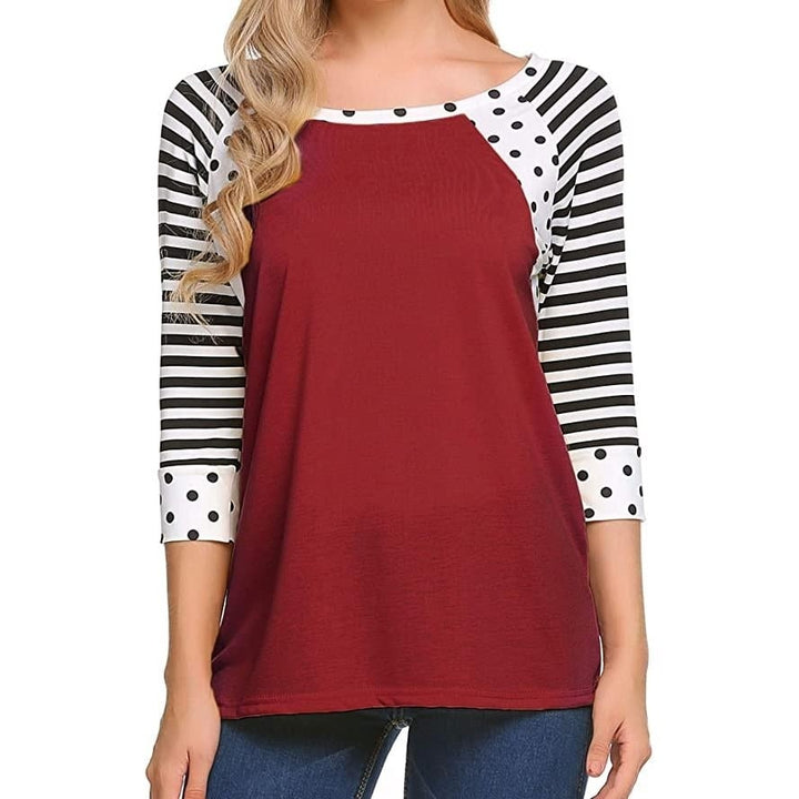 Womens Polka Dots Striped 3/4 Sleeve Top Image 4