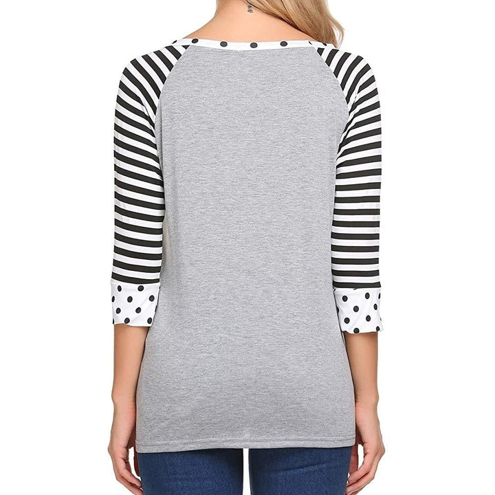 Womens Polka Dots Striped 3/4 Sleeve Top Image 4