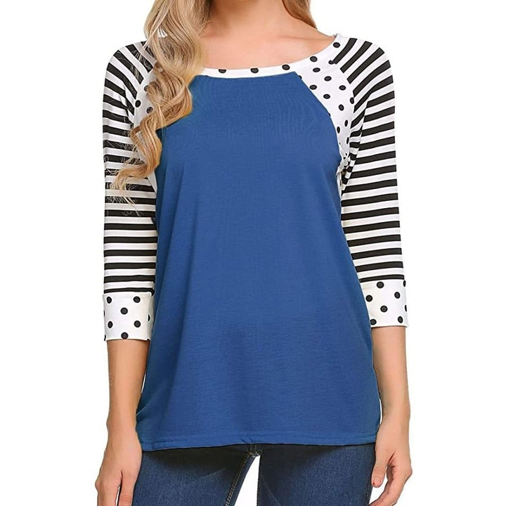 Womens Polka Dots Striped 3/4 Sleeve Top Image 6