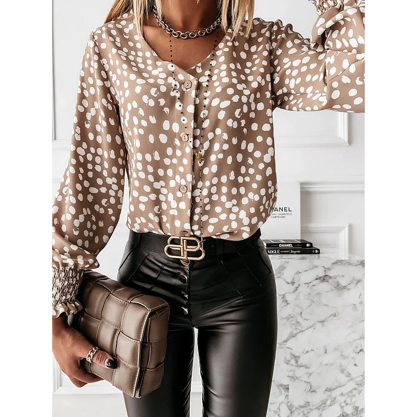 Womens Polka Dot Long Sleeve Casual Shirt Image 2