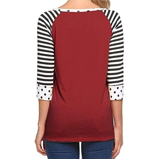 Womens Polka Dots Striped 3/4 Sleeve Top Image 7