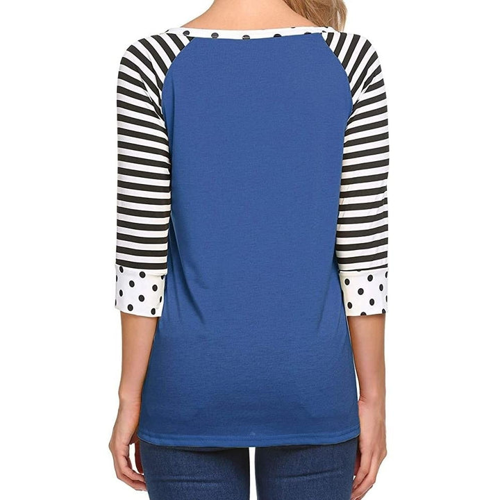 Womens Polka Dots Striped 3/4 Sleeve Top Image 8