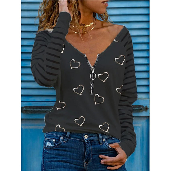 Womens Printed V Neck Sexy Loose Top Image 2