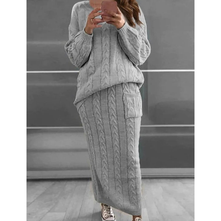 Womens Pocket Knitted Patchwork Solid Casual Long Sleeve Loose Sweater Image 7