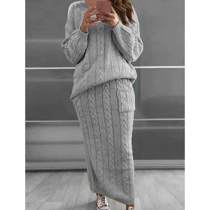 Womens Pocket Knitted Patchwork Solid Casual Long Sleeve Loose Sweater Image 1