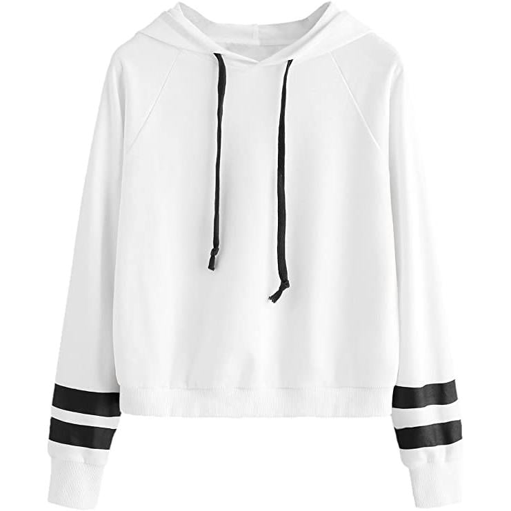 Womens Pullover Fleece Drop Shoulder Striped Hoodie Image 1