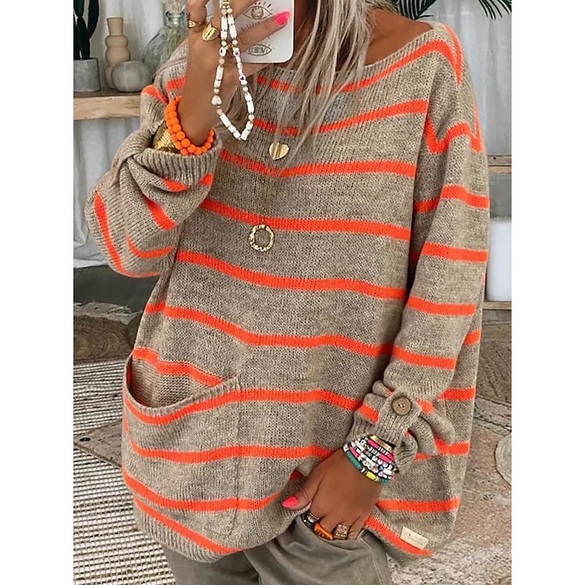 Womens Pullover Jumper Cable Knit Tunic Knitted Print Crew Neck Image 1