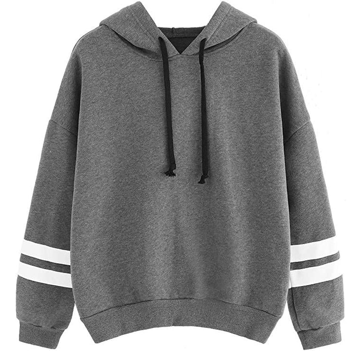 Womens Pullover Fleece Drop Shoulder Striped Hoodie Image 2