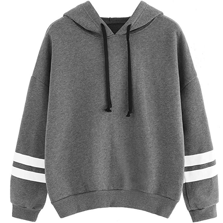 Womens Pullover Fleece Drop Shoulder Striped Hoodie Image 1