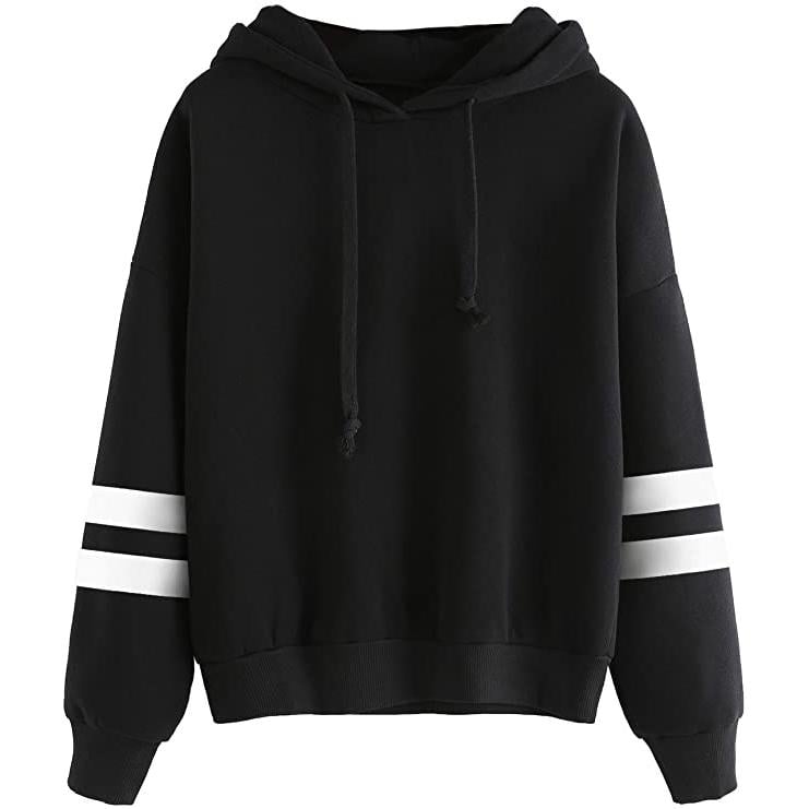 Womens Pullover Fleece Drop Shoulder Striped Hoodie Image 3