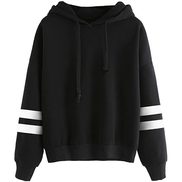 Womens Pullover Fleece Drop Shoulder Striped Hoodie Image 3