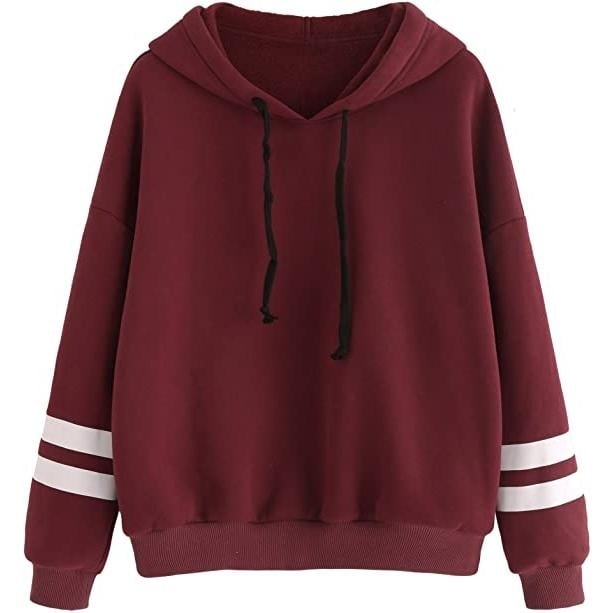 Womens Pullover Fleece Drop Shoulder Striped Hoodie Image 4