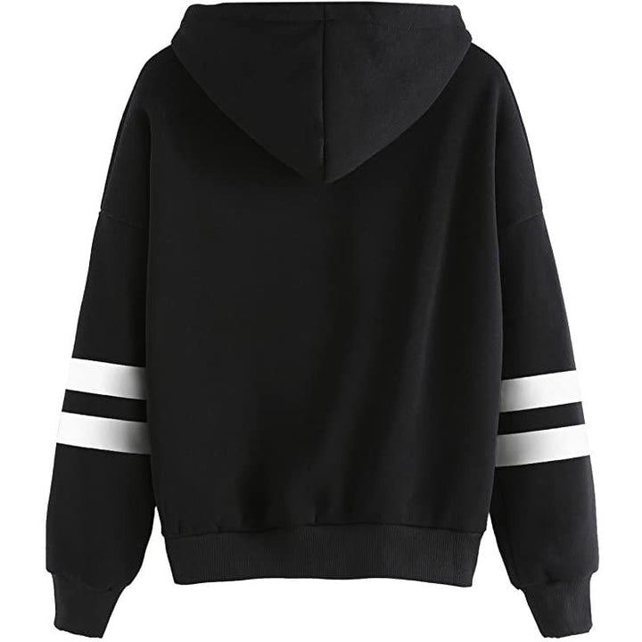 Womens Pullover Fleece Drop Shoulder Striped Hoodie Image 4