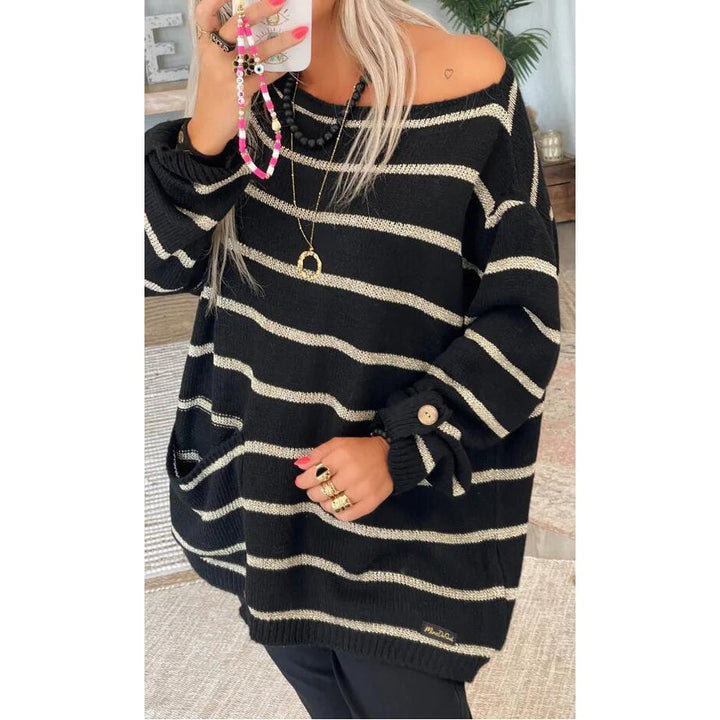 Womens Pullover Jumper Cable Knit Tunic Knitted Print Crew Neck Image 1