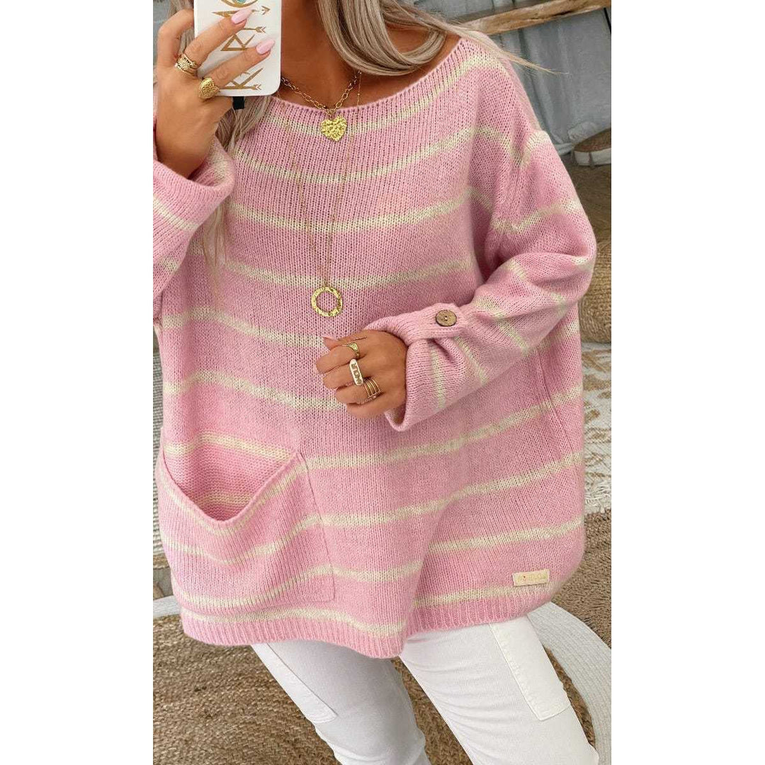 Womens Pullover Jumper Cable Knit Tunic Knitted Print Crew Neck Image 6