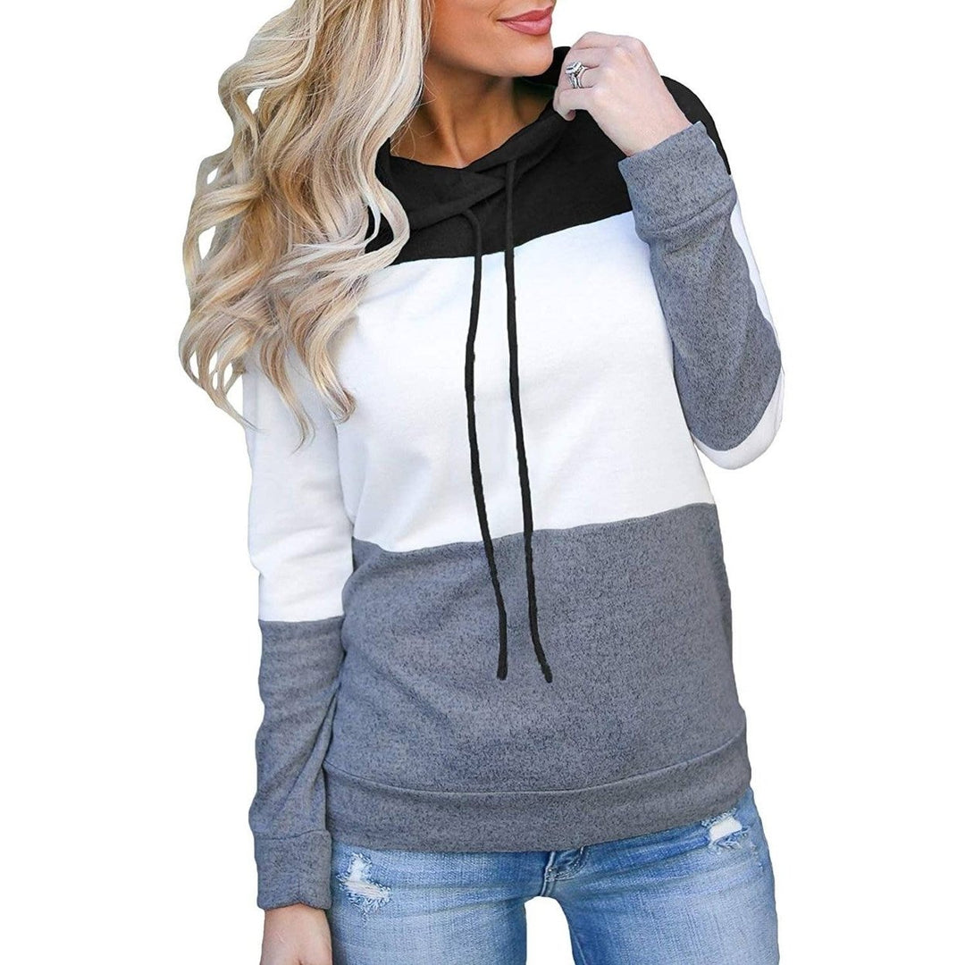 Womens Pullover Long Sleeve Fall Hoodies Color Block Tunics Loose Casual Sweatshirts Image 1