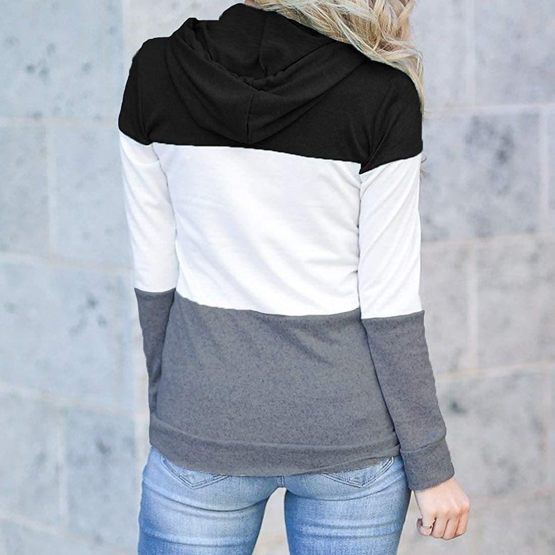 Womens Pullover Long Sleeve Fall Hoodies Color Block Tunics Loose Casual Sweatshirts Image 3