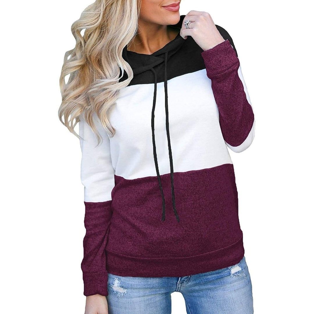 Womens Pullover Long Sleeve Fall Hoodies Color Block Tunics Loose Casual Sweatshirts Image 4