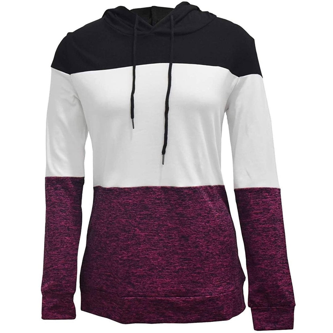 Womens Pullover Long Sleeve Fall Hoodies Color Block Tunics Loose Casual Sweatshirts Image 4