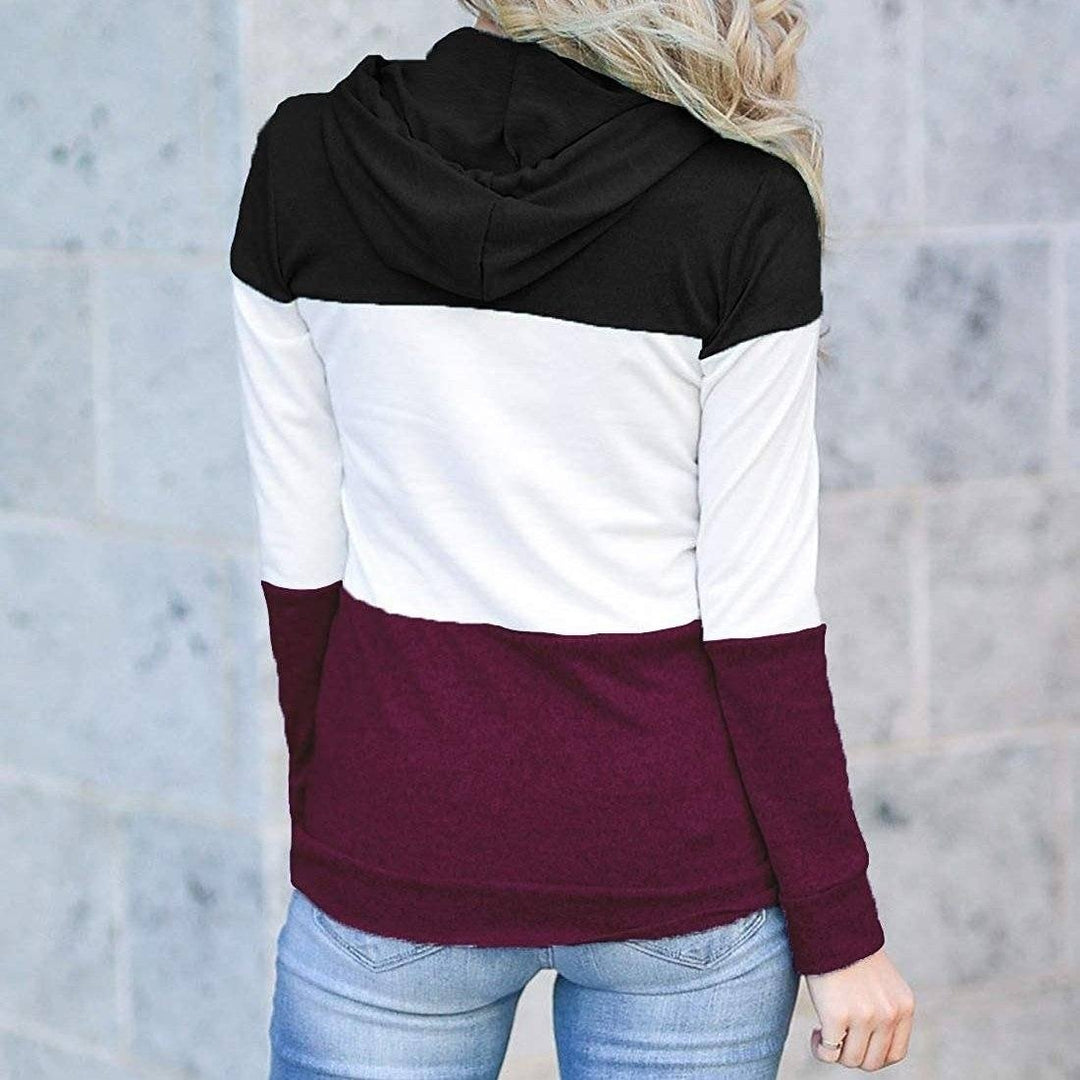 Womens Pullover Long Sleeve Fall Hoodies Color Block Tunics Loose Casual Sweatshirts Image 6