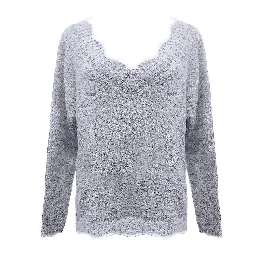 Womens Pullover Sweater Knitted Solid Colored Casual Acrylic Long Sleeve Loose Sweater Cardigans V Neck Image 1