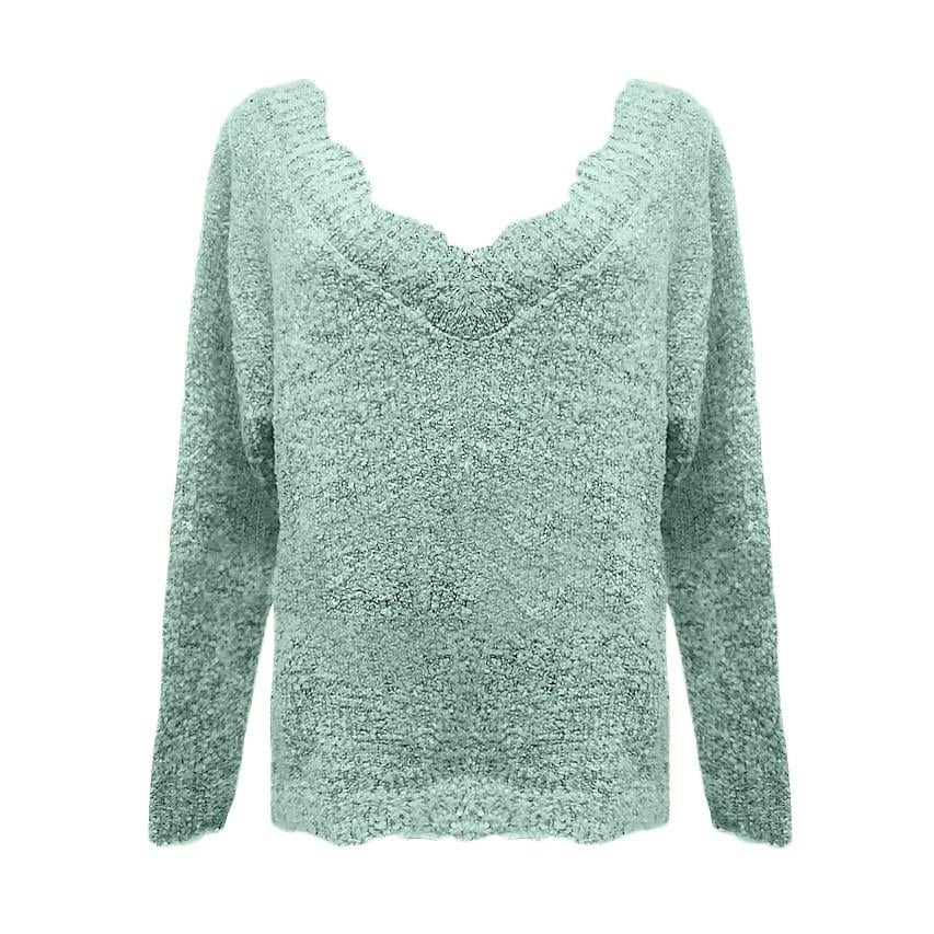 Womens Pullover Sweater Knitted Solid Colored Casual Acrylic Long Sleeve Loose Sweater Cardigans V Neck Image 1