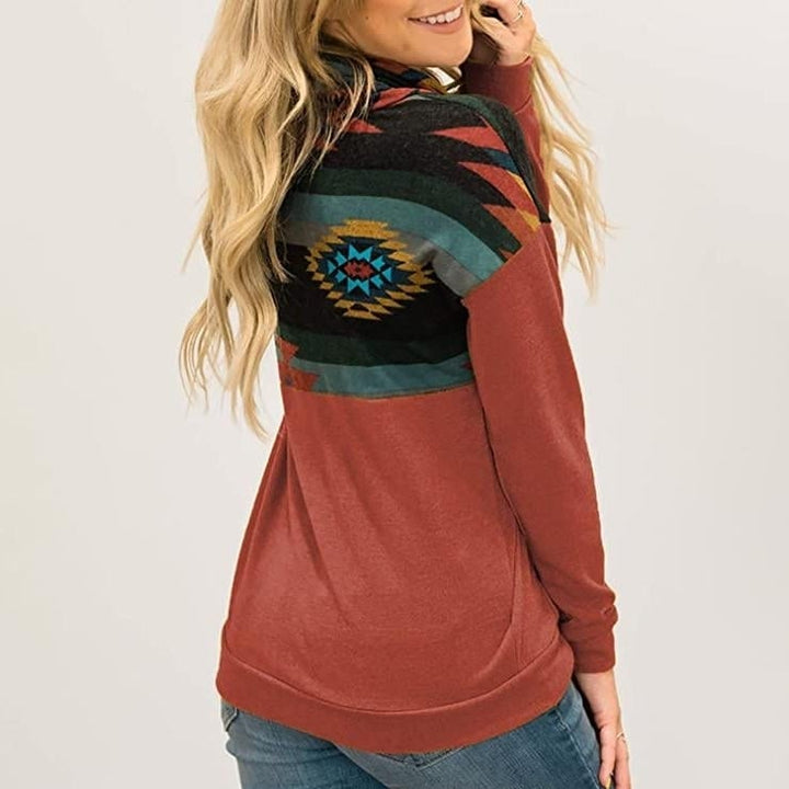 Womens Quarter Zip Color Block Pullover Sweatshirt Image 4