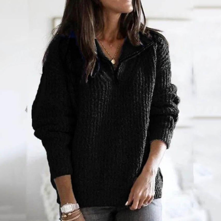 Womens Pullover Sweater Zipper Solid Color Basic Casual Long Sleeve Sweater Cardigans Image 6