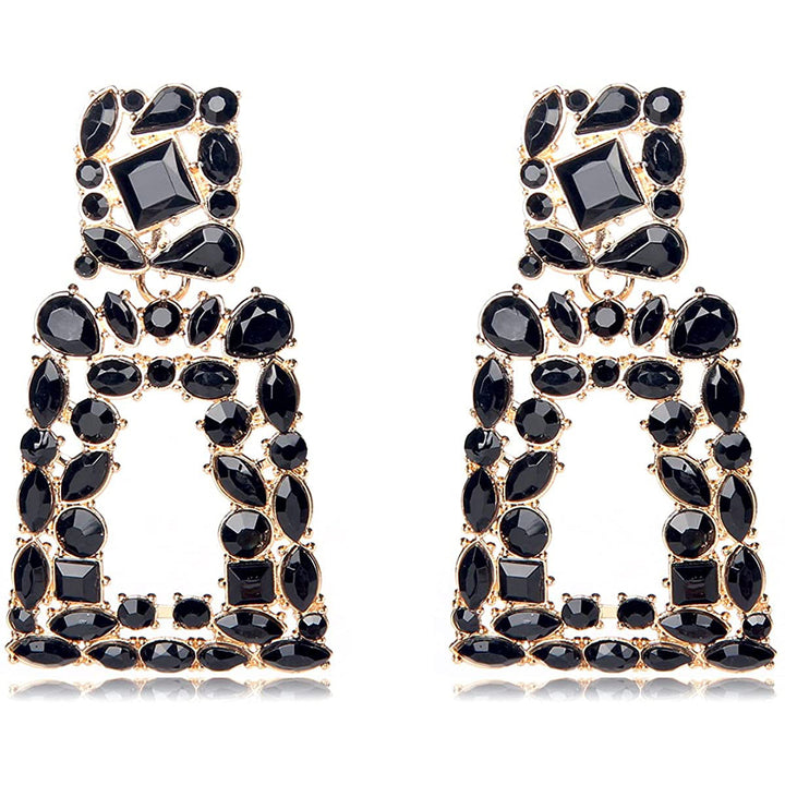 Womens Rhinestone Rectangle Drop Earrings Image 1