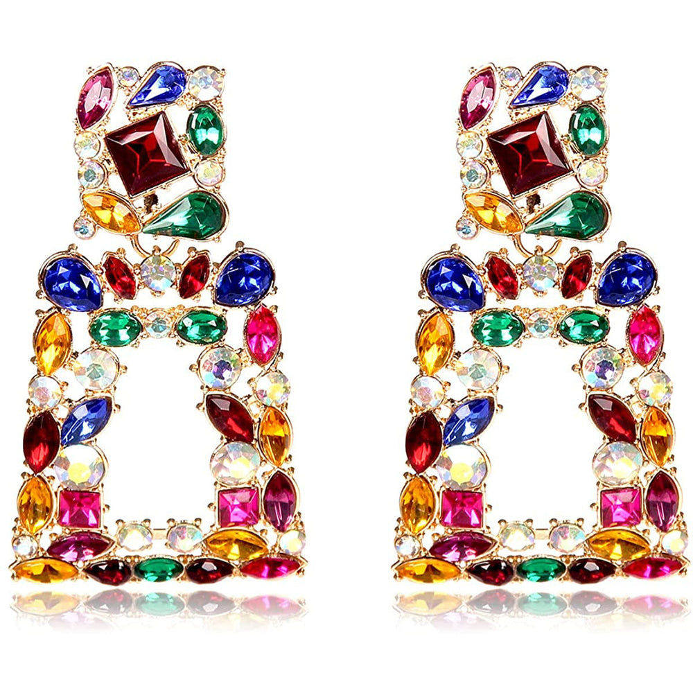 Womens Rhinestone Rectangle Drop Earrings Image 2