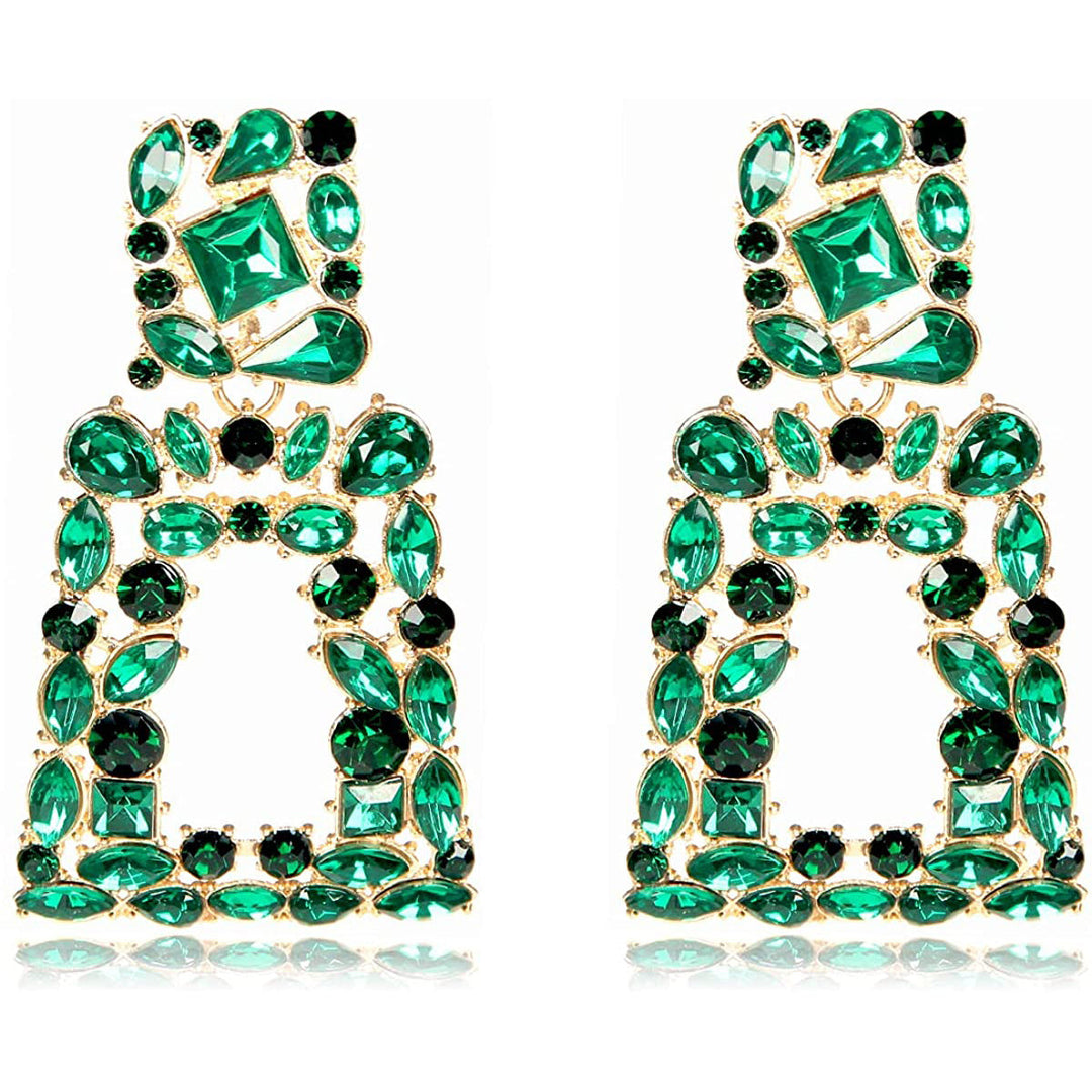 Womens Rhinestone Rectangle Drop Earrings Image 3