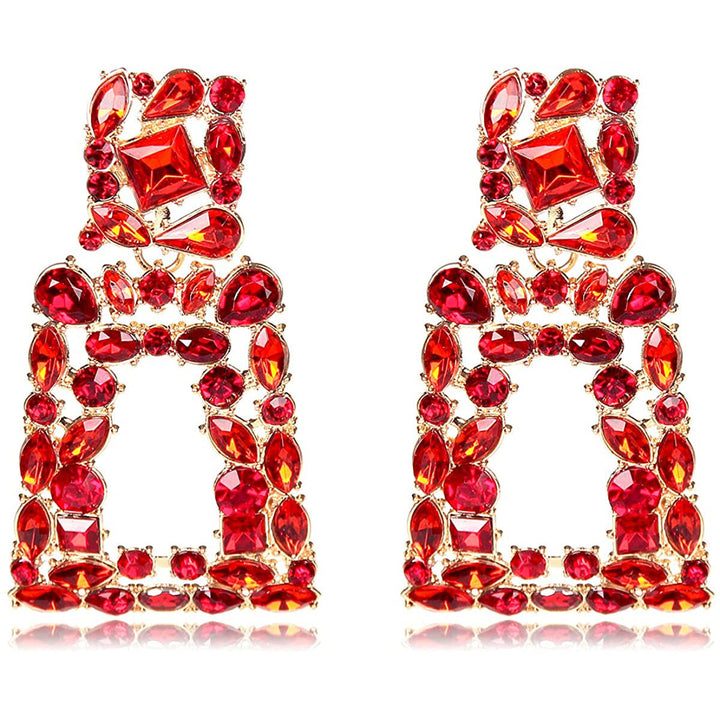 Womens Rhinestone Rectangle Drop Earrings Image 4