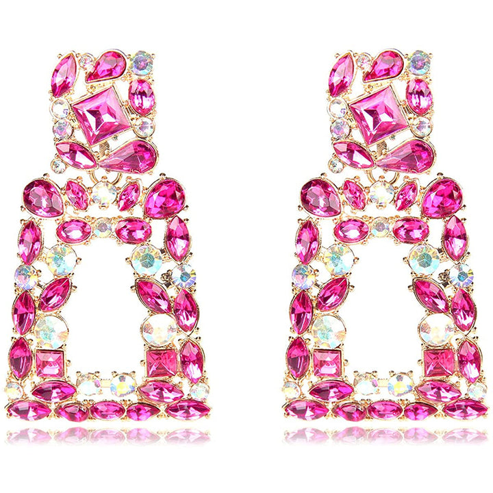 Womens Rhinestone Rectangle Drop Earrings Image 6