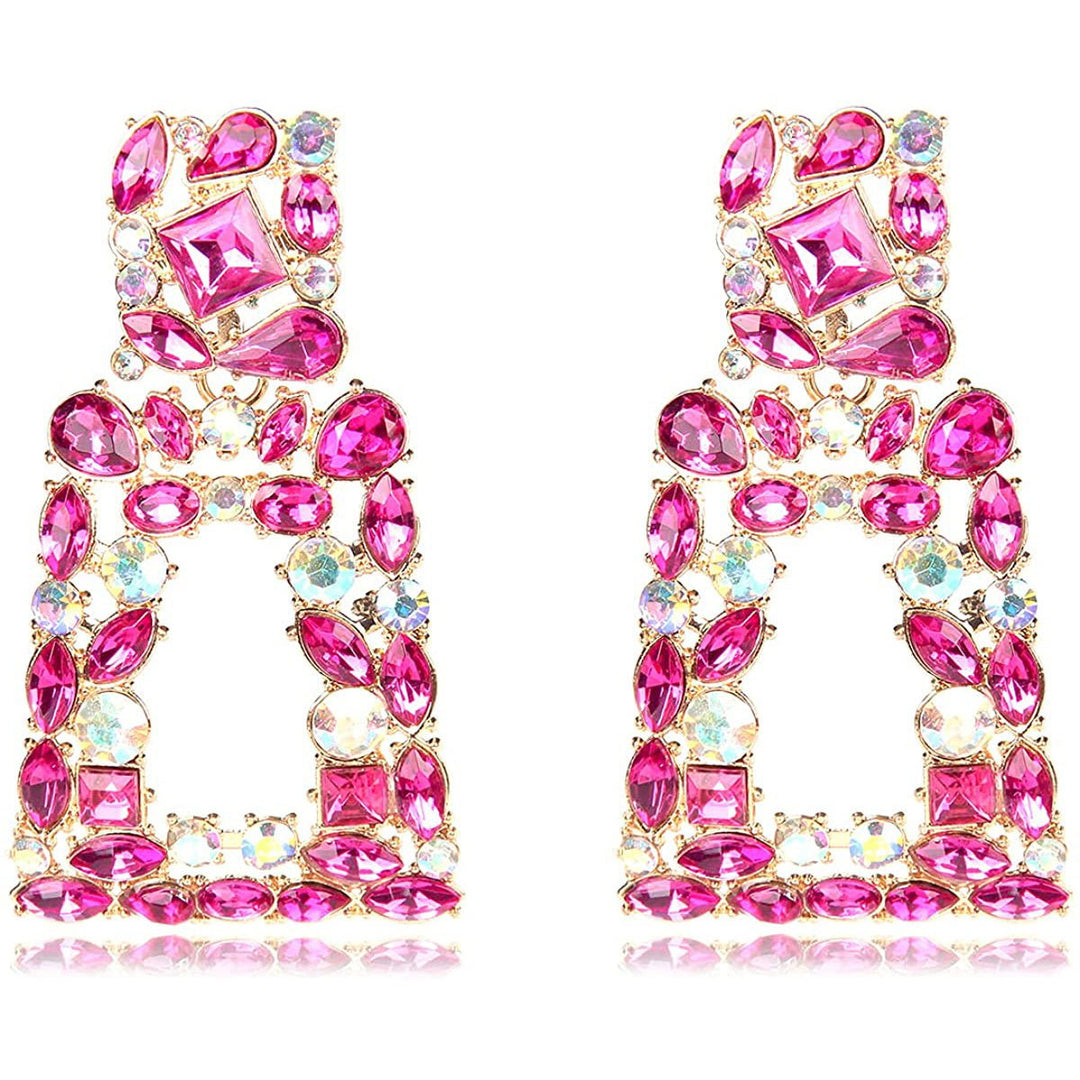 Womens Rhinestone Rectangle Drop Earrings Image 1