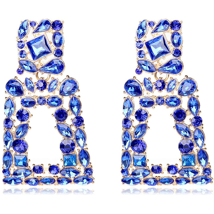 Womens Rhinestone Rectangle Drop Earrings Image 7