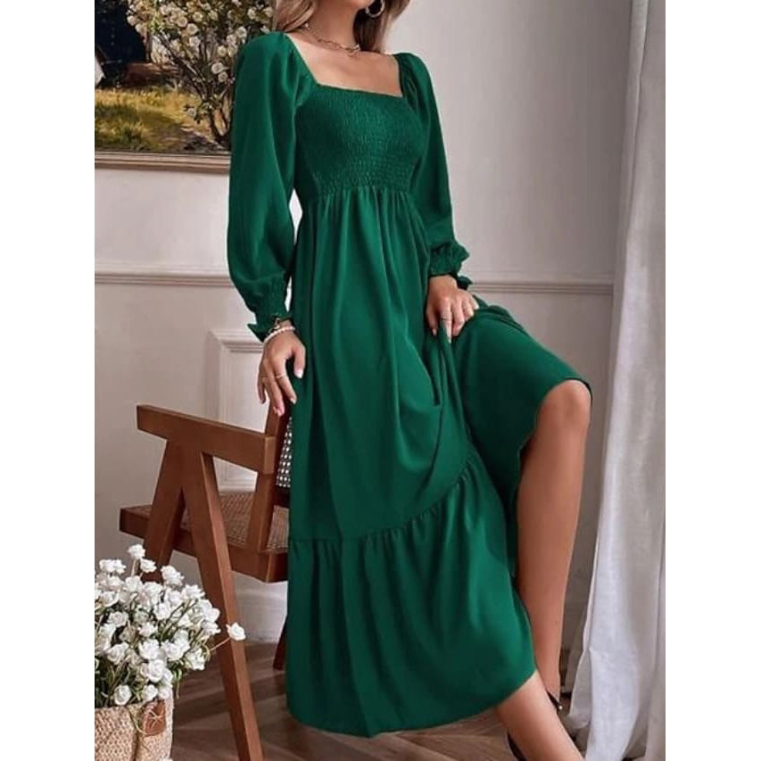 Womens Ruffle Autumn Winter Swing Midi Dress Image 1