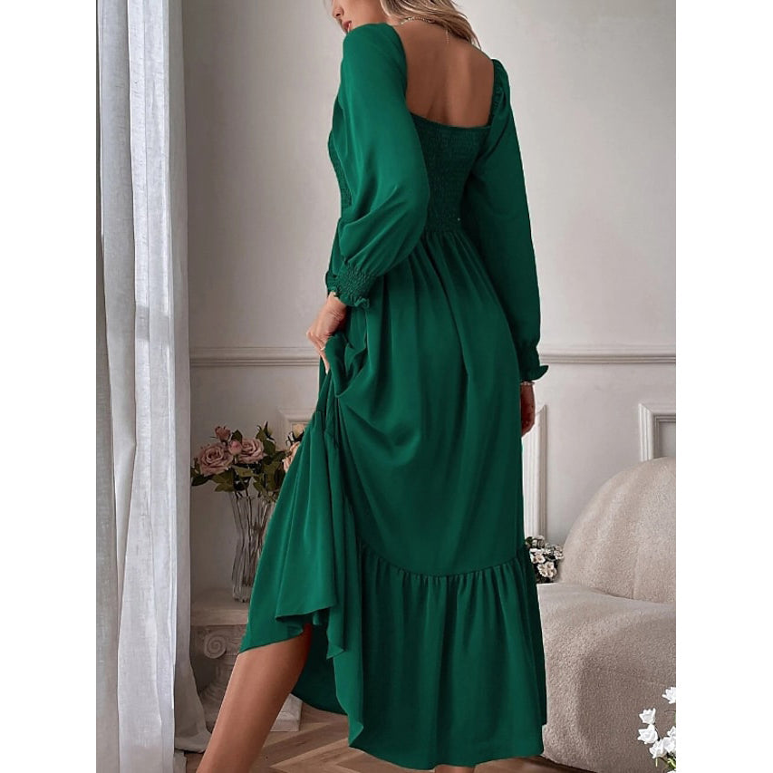 Womens Ruffle Autumn Winter Swing Midi Dress Image 2