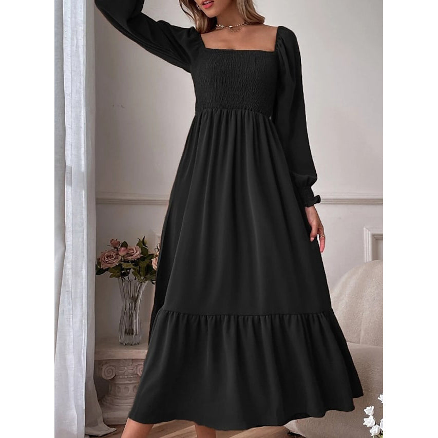 Womens Ruffle Autumn Winter Swing Midi Dress Image 3